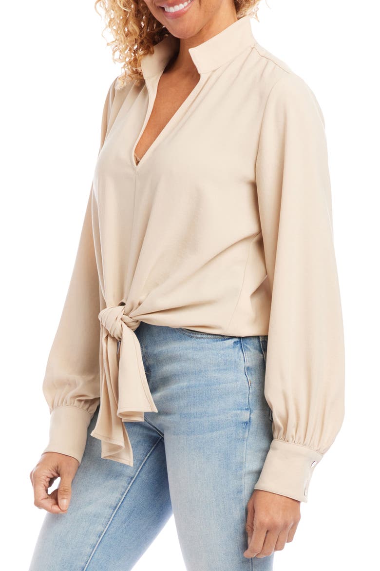 Tie Front Crepe Top, Alternate, color, SAND