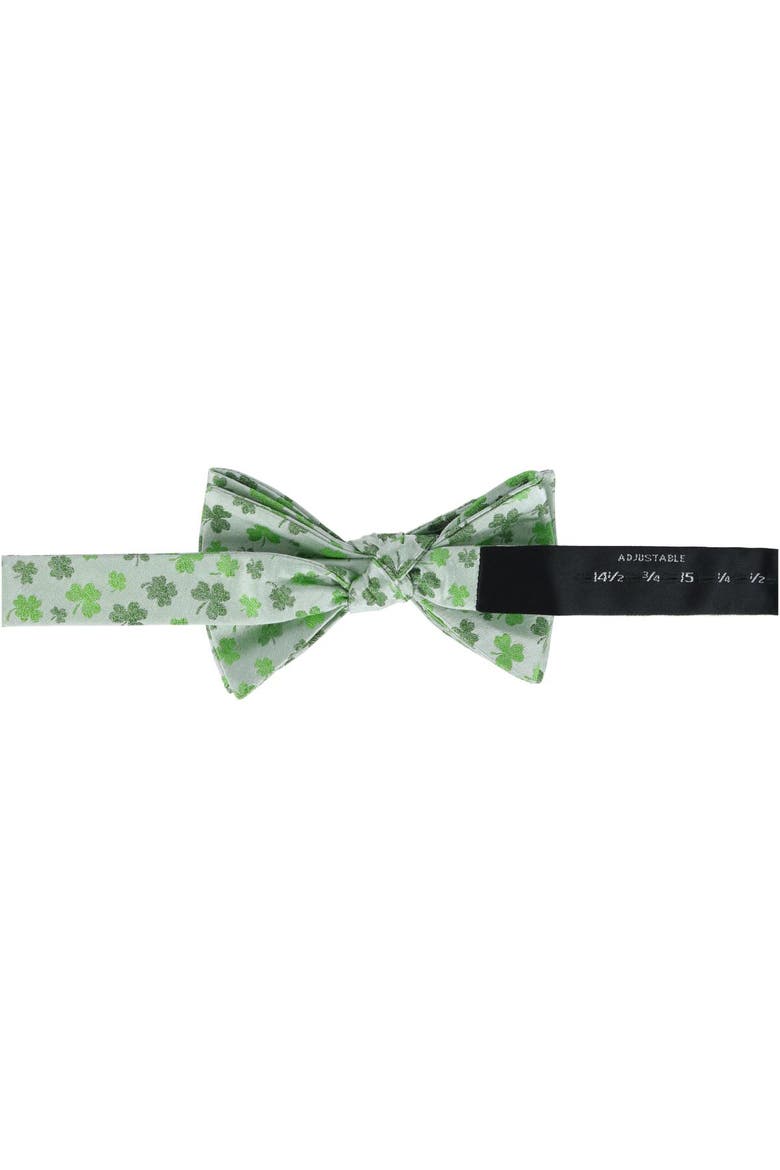 White Shamrock Novelty Silk Bow Tie, Alternate, color, White