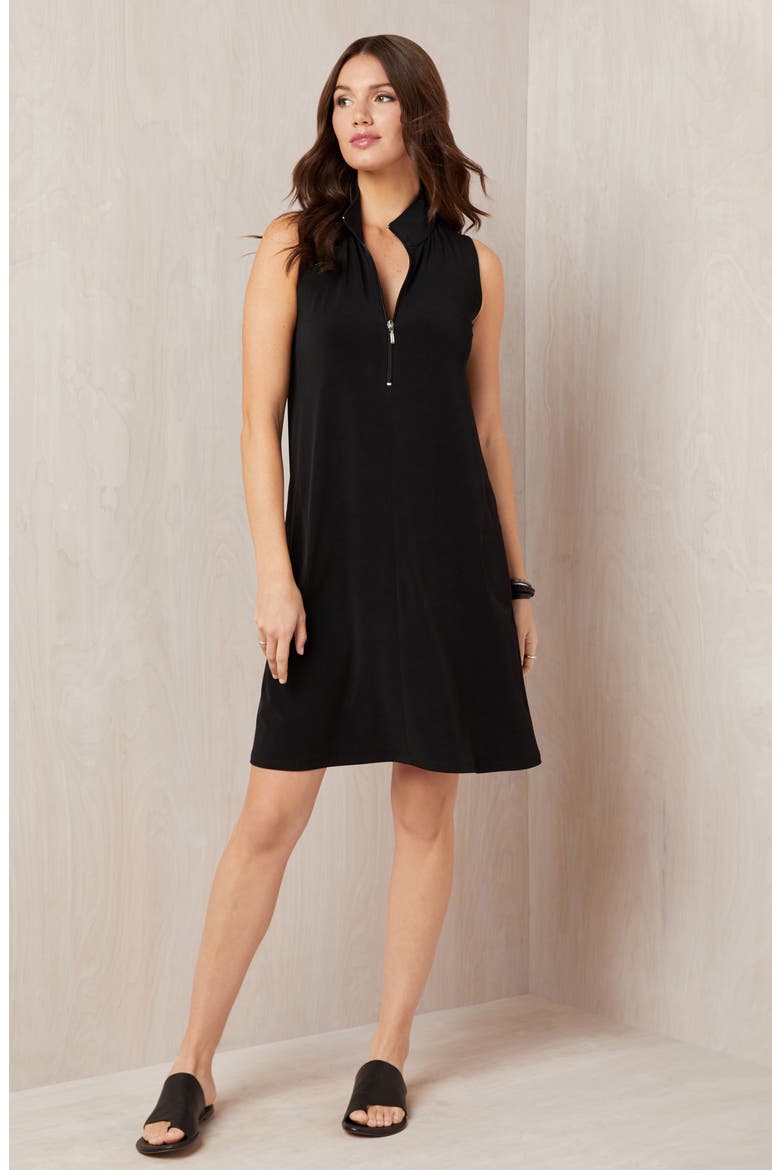 Travel Jersey Half Zip Shift Dress, Alternate, color, BLACK