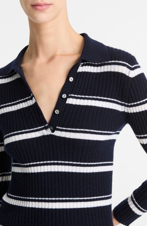 Vince Stripe Mulberry Silk-blend Polo Top In Coastal/off White