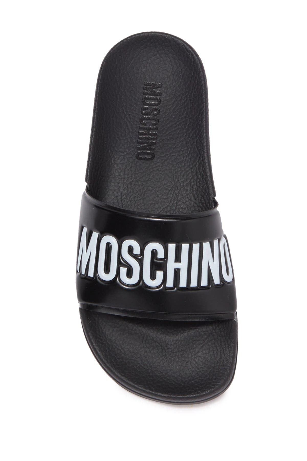 Moschino Logo Slide Sandal, Alternate, color, 
