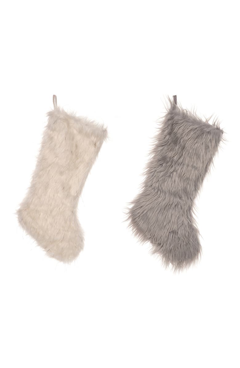 Transpac Plush Fuzzy Winter Stocking Set of Two Christmas Decor, Main, color, Multi
