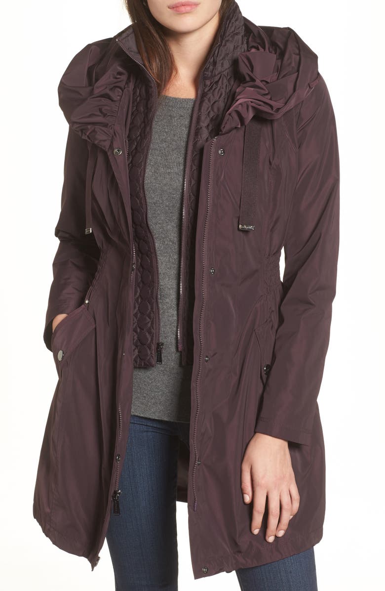 Laundry by Shelli Segal Pillow Collar Raincoat with Detachable Quilted Hooded Bib Insert, Main, color, 