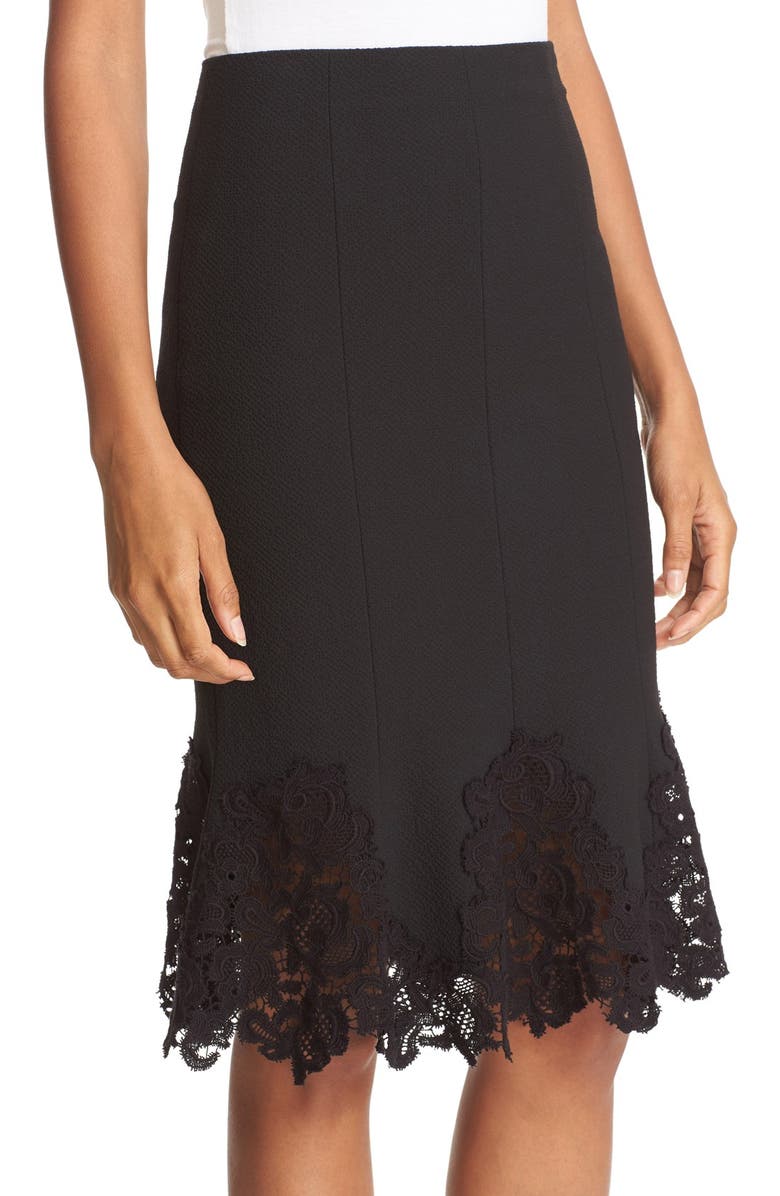 Rebecca Taylor Lace Hem Piqué Flounce Skirt, Alternate, color, 