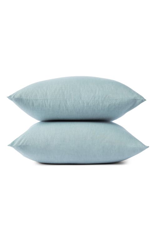 Coyuchi Organic Cotton Crinkled Percale Set of 2 Pillowcases in Surf Chambray 