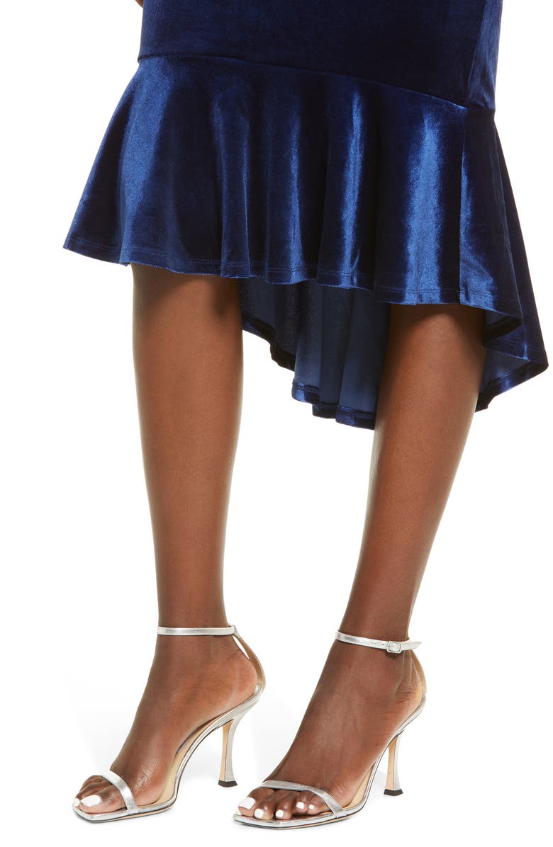 LNL Love, Nickie Lew Ruffle Hem Velvet Dress, Alternate, color, 