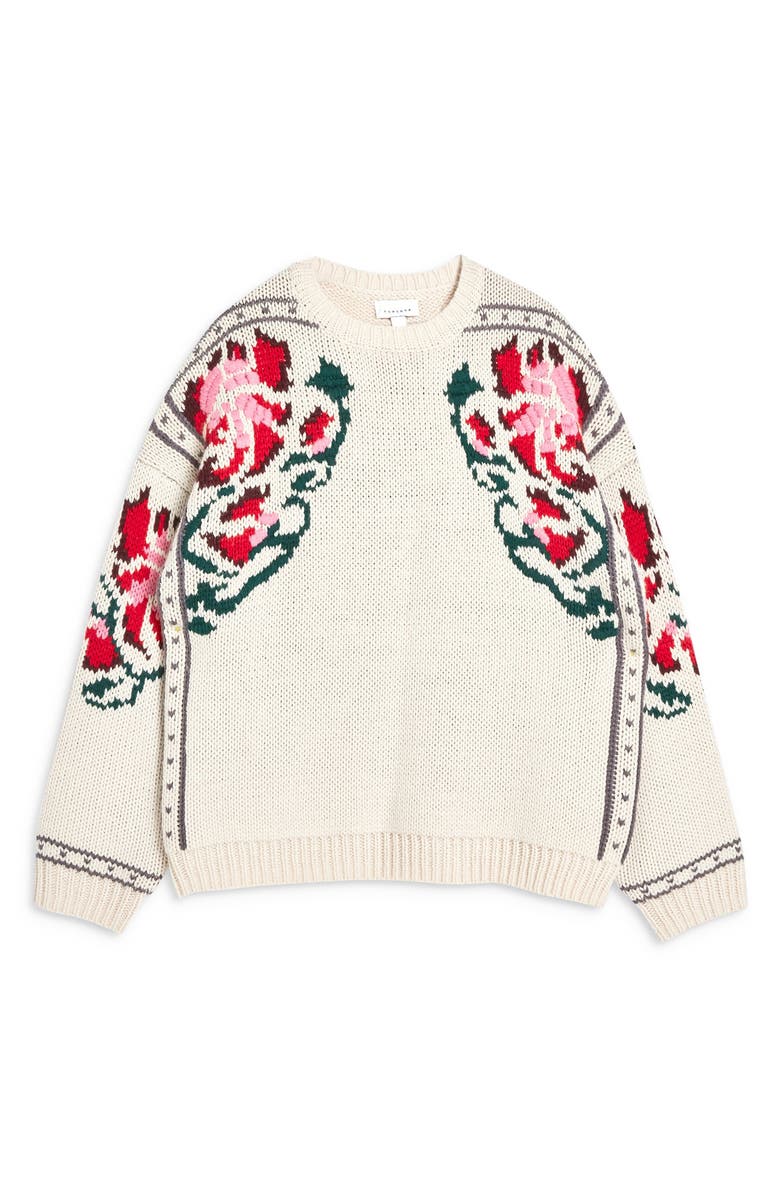 Topshop Floral Border Embroidered Sweater, Alternate, color,