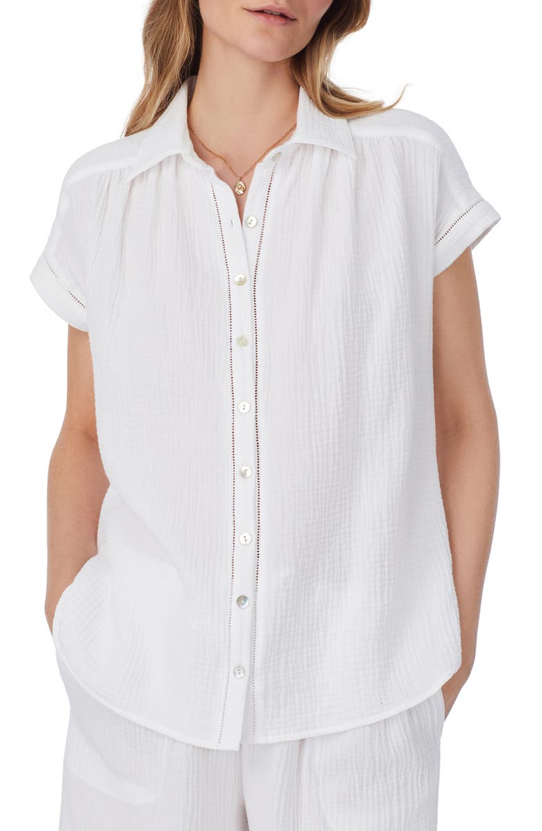 Eileen West Cotton Gauze Wide Leg Pajamas, Alternate, color, White