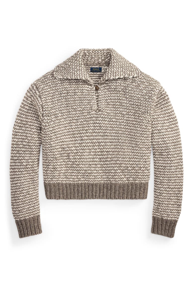 Striped Cotton & Wool Blend Sweater, Alternate, color, STONE GREY/ CREAM STRIPE
