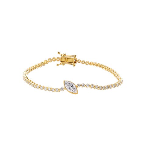 Lab Grown Diamond Bezel Marquise Accent Tennis Bracelet