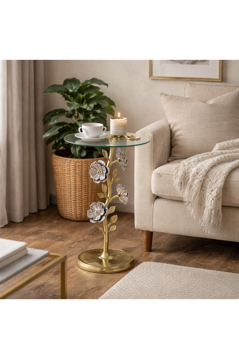 Side Table with Glass Top, Alternate, color, Gold