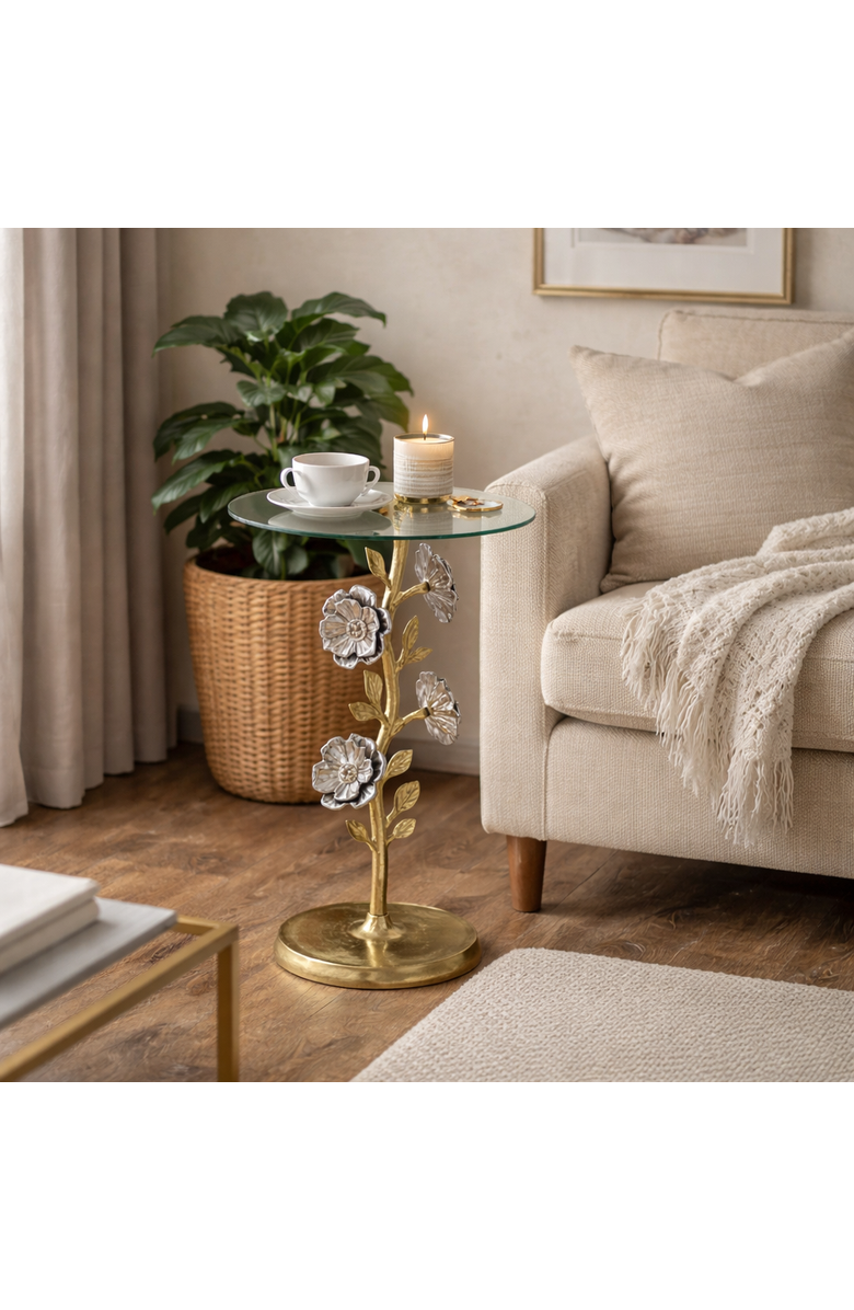 Expo Bazaar Side Table with Glass Top, Alternate, color, Gold