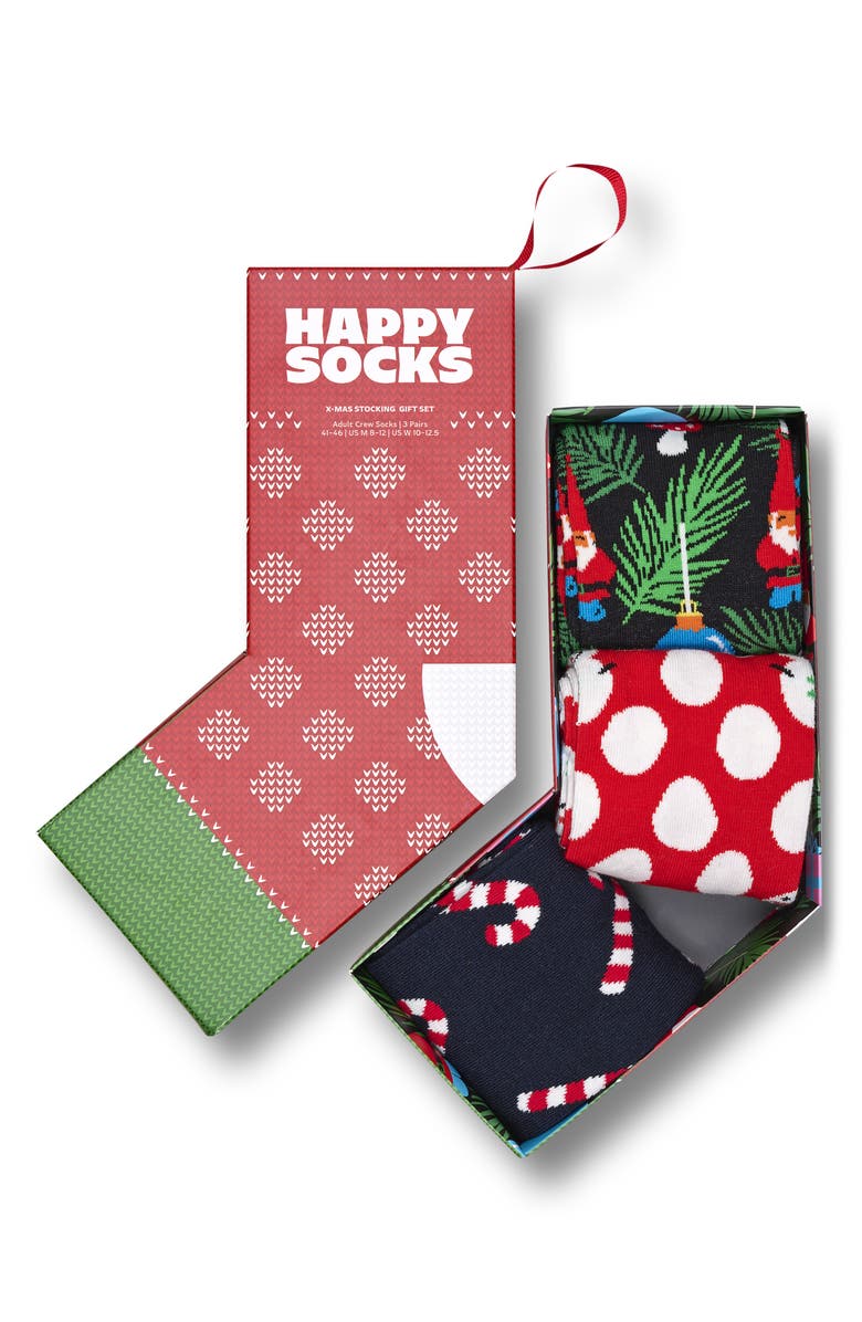 Happy Socks Assorted 3-Pack Christmas Crew Socks Gift Set, Alternate, color, 