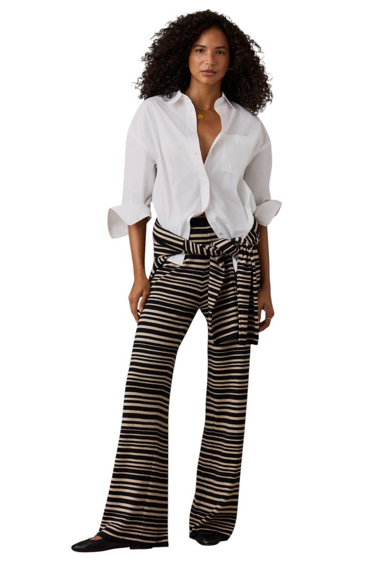 Throwback Studio Cotton & Cashmere Flare Leg Sweater Pants, Alternate, color, COASTAL COAL STRIPE