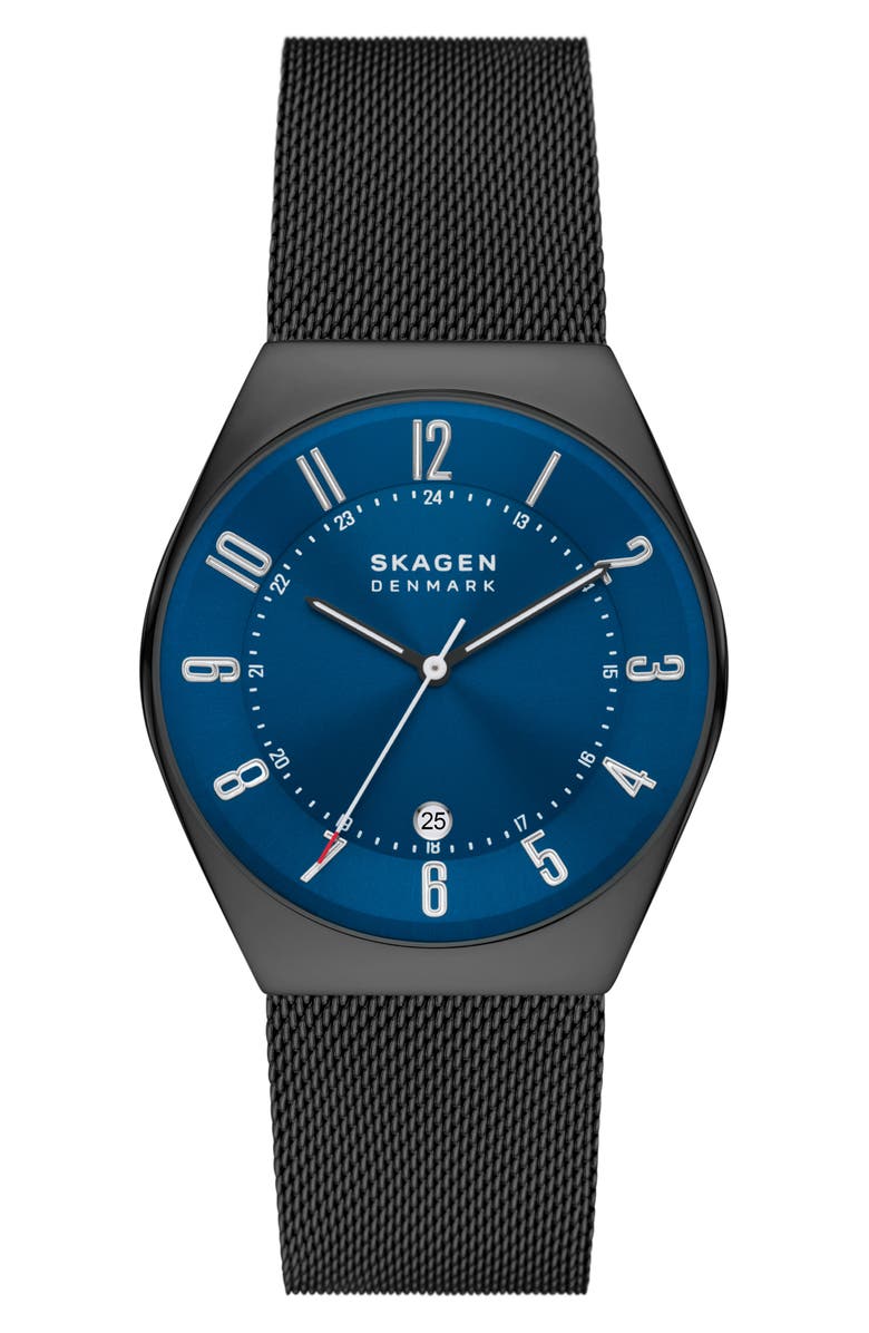 Skagen Grenen Lille Midnight Mesh Strap Watch, 37mm, Main, color, 