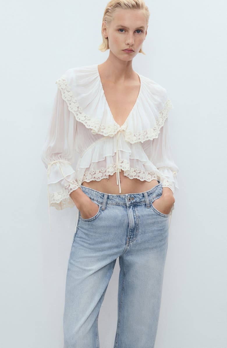 MANGO Danila Raw Hem High Waist Wide Leg Jeans, Alternate, color, 