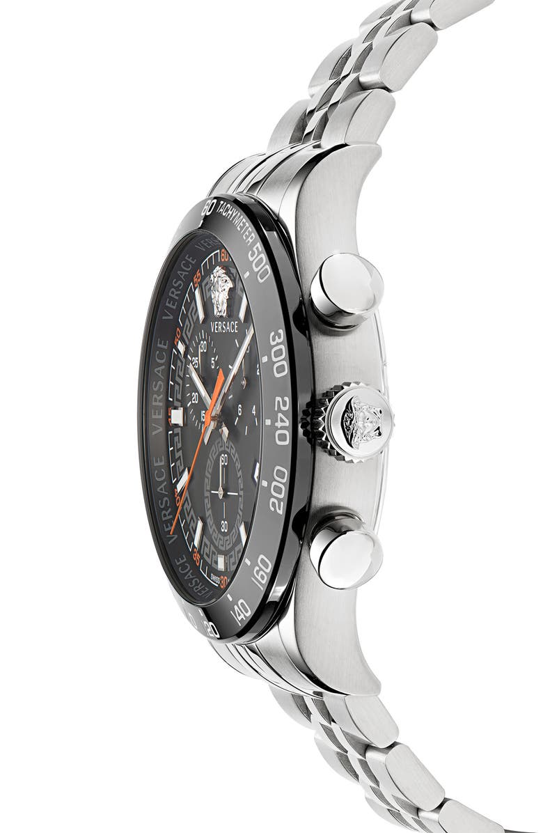 Versace Hellenyium Chronograph Bracelet Watch, 44mm, Alternate, color, Stainless Steel