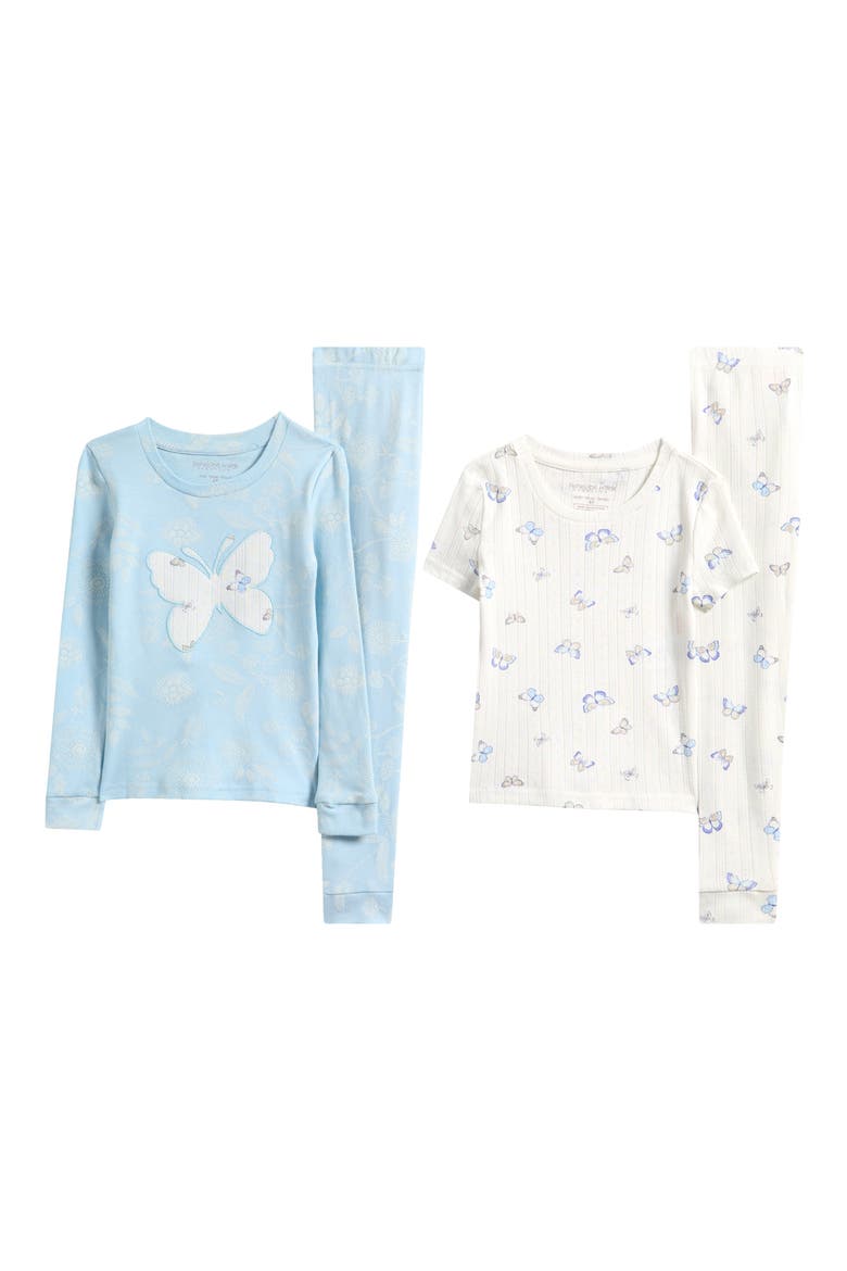Assorted Butterfly 2-Pack Fitted Organic Cotton Two-Piece Pajamas, Main, color, BLUE