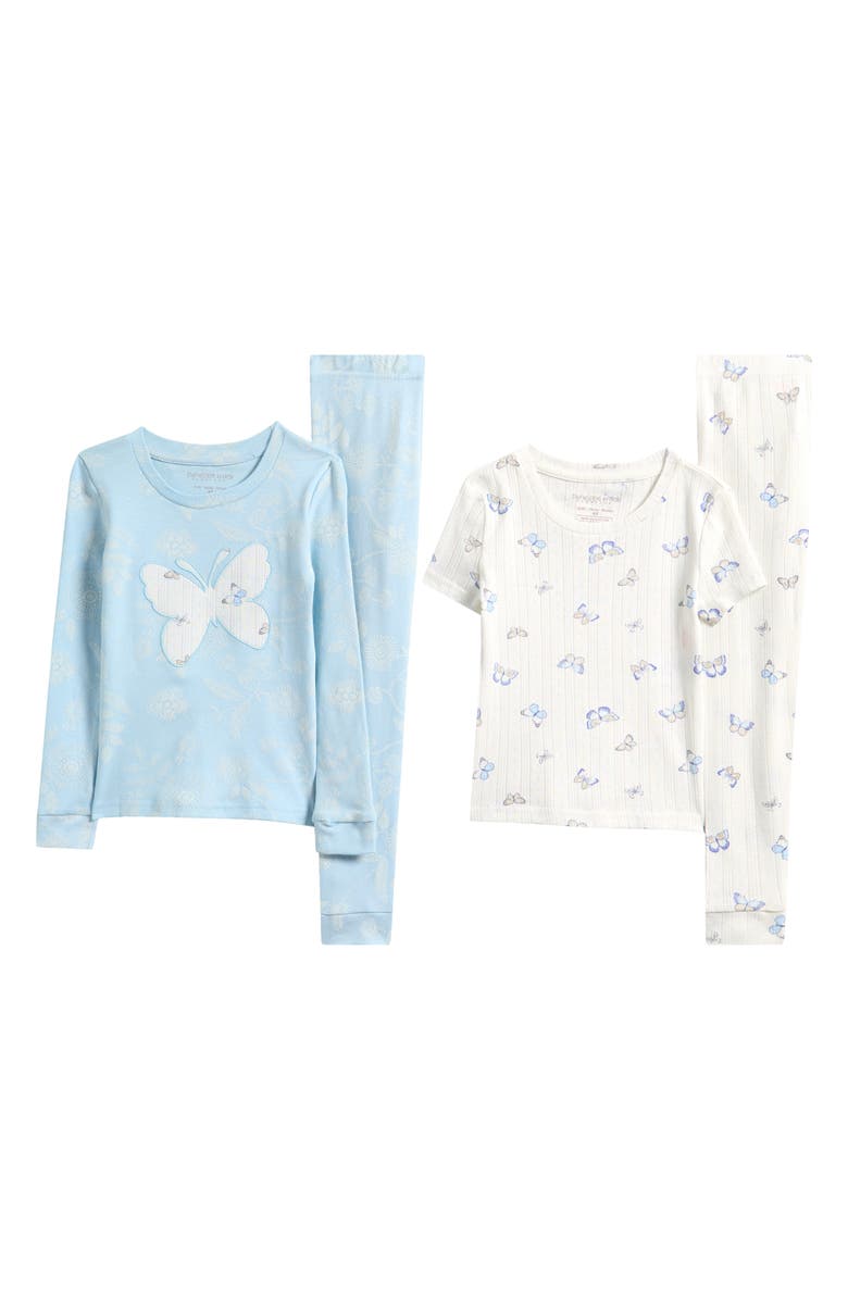 Penelope Mack Assorted Butterfly 2-Pack Fitted Organic Cotton Two-Piece Pajamas, Main, color, Blue