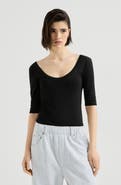 Brunello Cucinelli Stretch cotton ribbed jersey T-shirt with monili