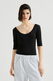 Brunello Cucinelli Stretch cotton ribbed jersey T-shirt with monili