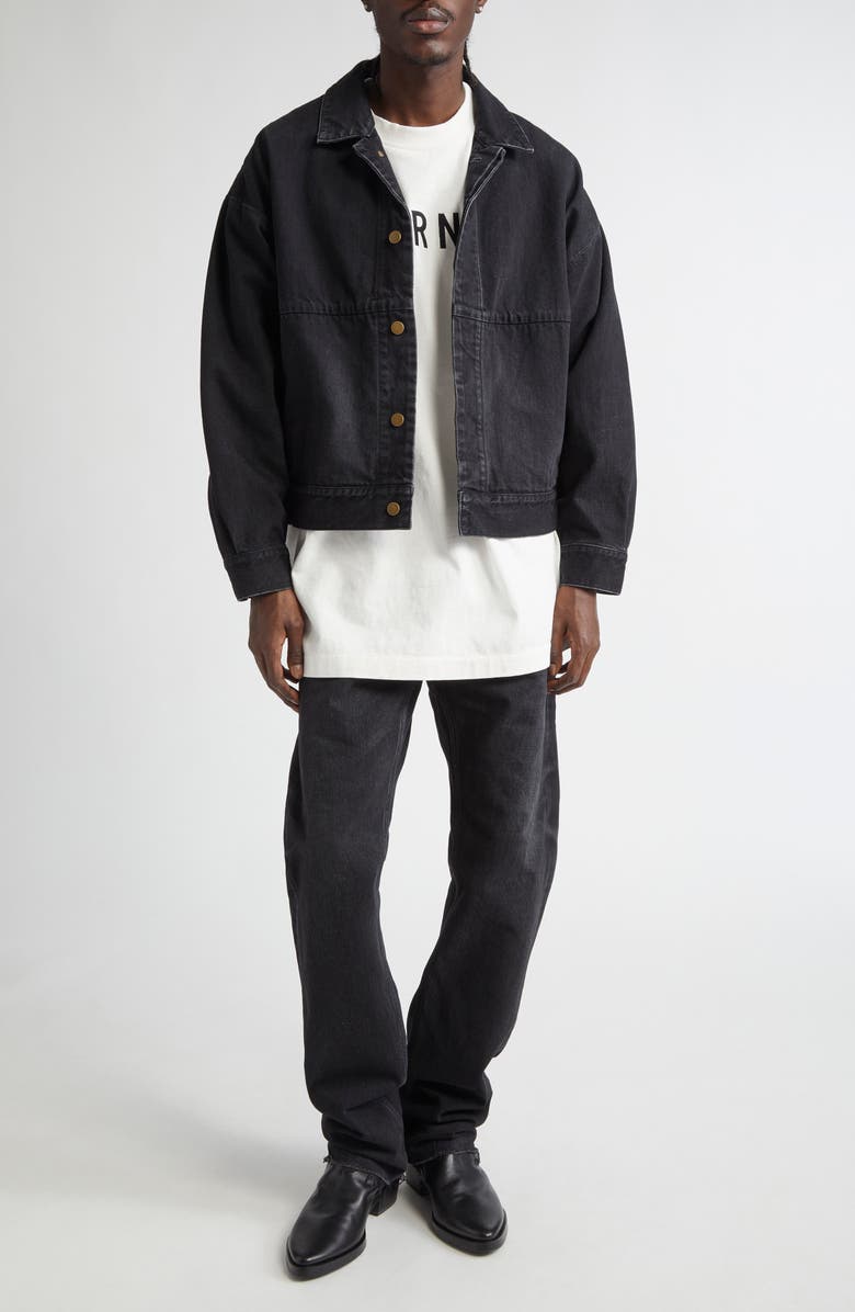 Fear of God Denim Trucker Jacket, Alternate, color, Black