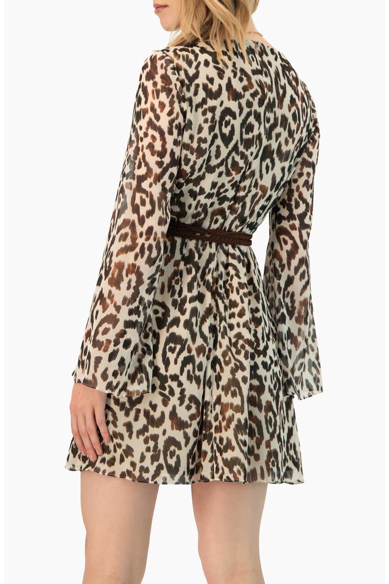Short Animal Print Dress with Waist Tie, Alternate, color, Brown