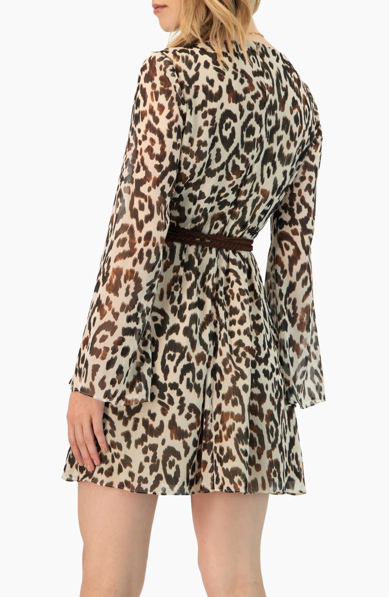 IVONNE Short Animal Print Dress with Waist Tie, Alternate, color, Brown