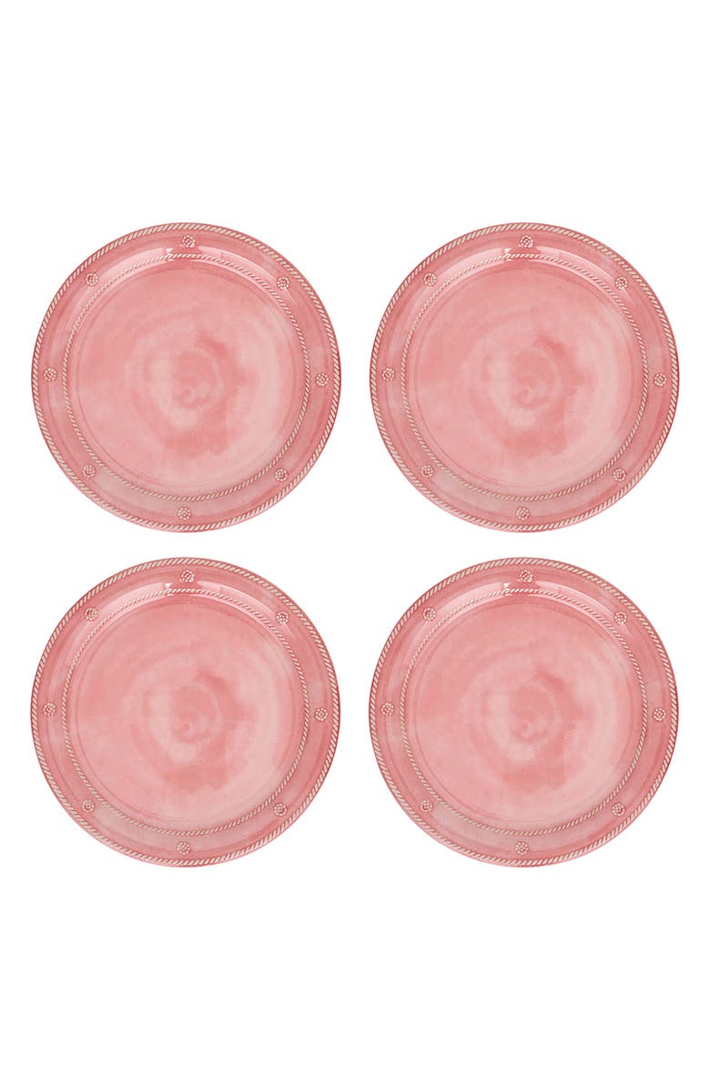 Juliska Berry & Thread Set of 4 Melamine Dinner Plates, Main, color, Coral
