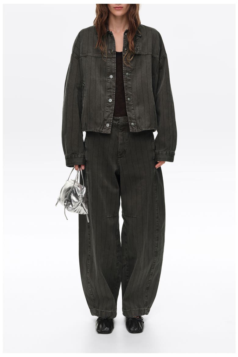 Striped Oversize Denim Jacket, Alternate, color, WASHED BROWN