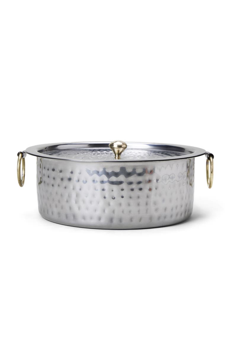Patilla Rolled Steel Pot with Lid and Brass Handles 9", Main, color, None