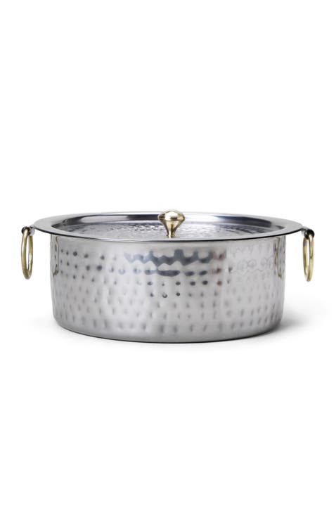 Patilla Rolled Steel Pot with Lid and Brass Handles 9"