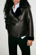 MANGO Faux Leather & Faux Fur Moto Jacket