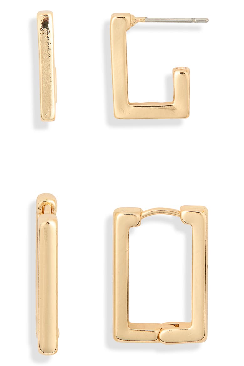 2-Pack Rectangle Earrings, Main, color, GOLD