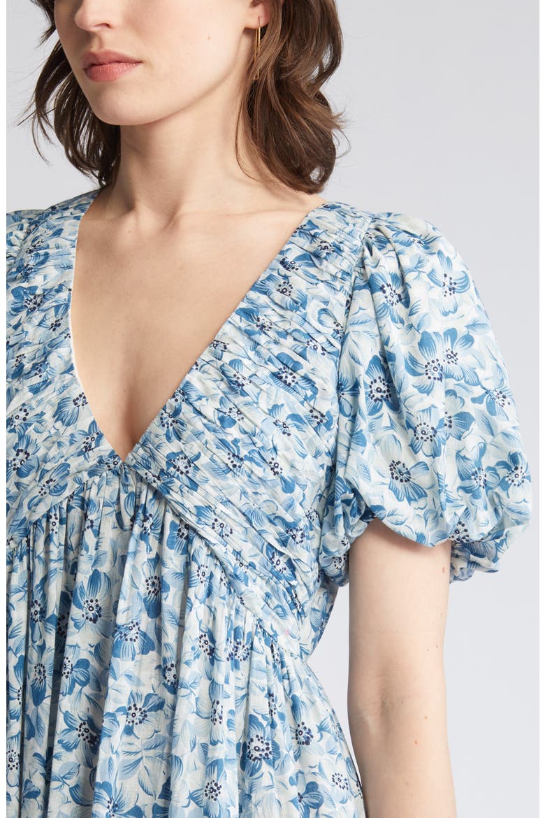 The Gallery Floral Cotton Midi Dress, Alternate, color, LIGHT SKY PRESSED FLORAL PRINT