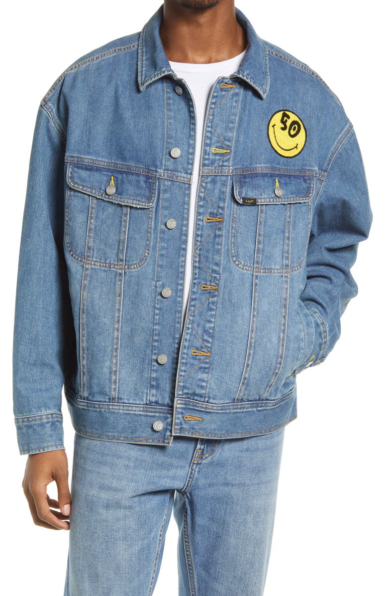 LEE JEANS Smiley<sup>®</sup> x Lee 50th Anniversary Smiley Patch Denim Jacket, Main, color,