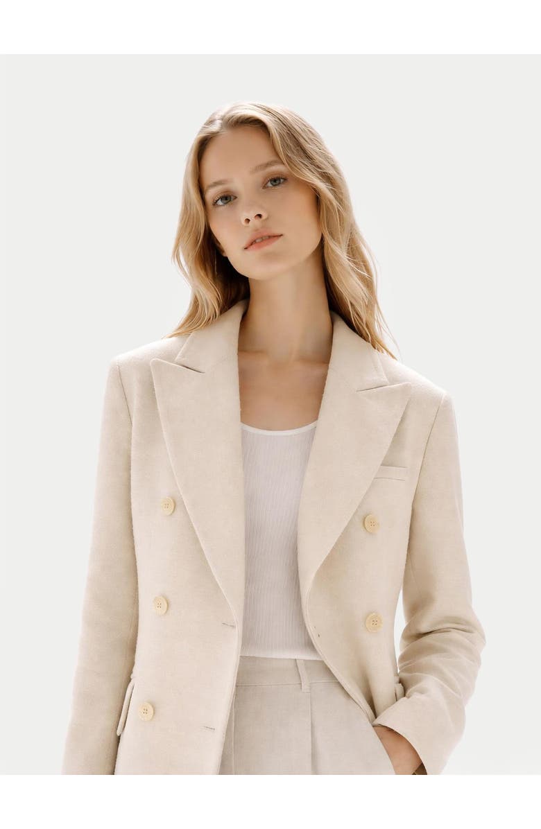 Gobi Cashmere Cashmere Double-Breasted Long Coat, Alternate, color, Beige