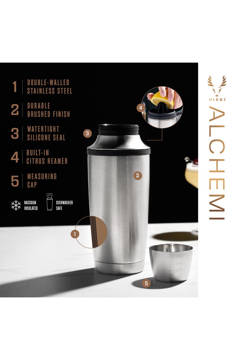 Viski Alchemi Vacuum Insulated Cocktail Shaker in Stainless Steel, Alternate, color, Silver