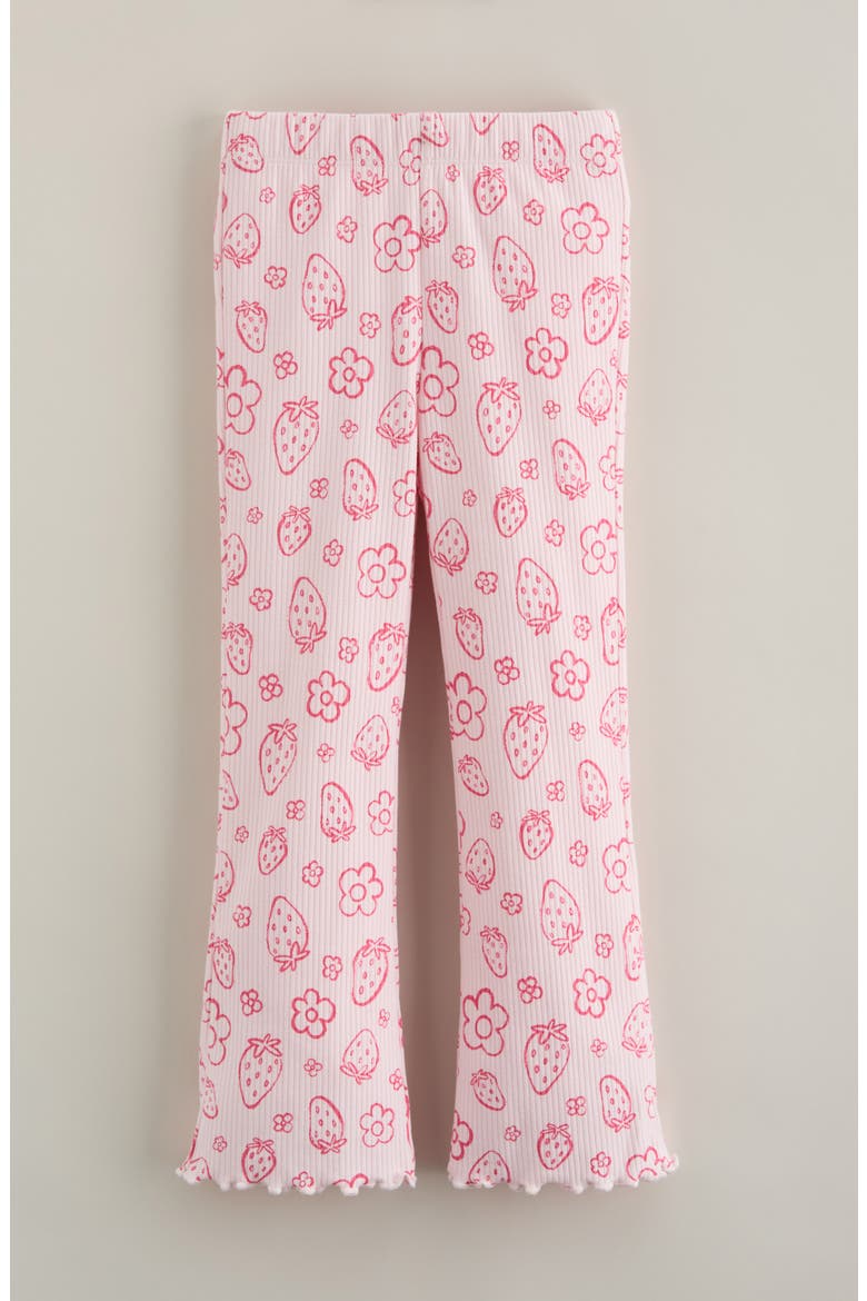 Kids' Rib Print Flare Leggings, Main, color, PINK BALM STRAWBERRY DOODLE