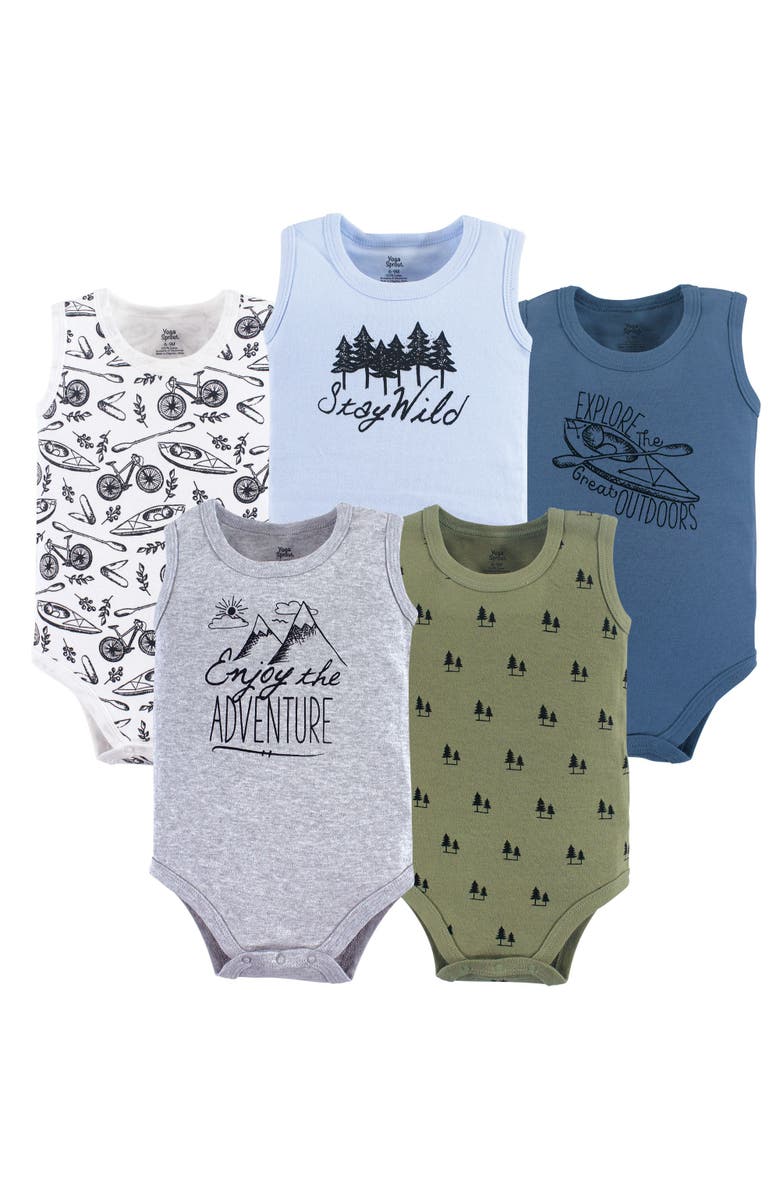 Yoga Sprout 5Pk Sleeveless Bodysuits, Main, color, Adventure