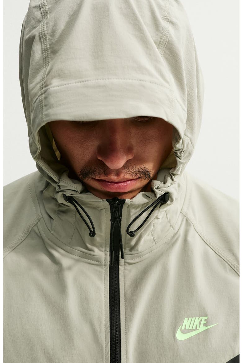 Dri-FIT Oversize Stretch Nylon Hooded Windrunner Jacket, Alternate, color, SPRUCE FOG/ BARELY VOLT