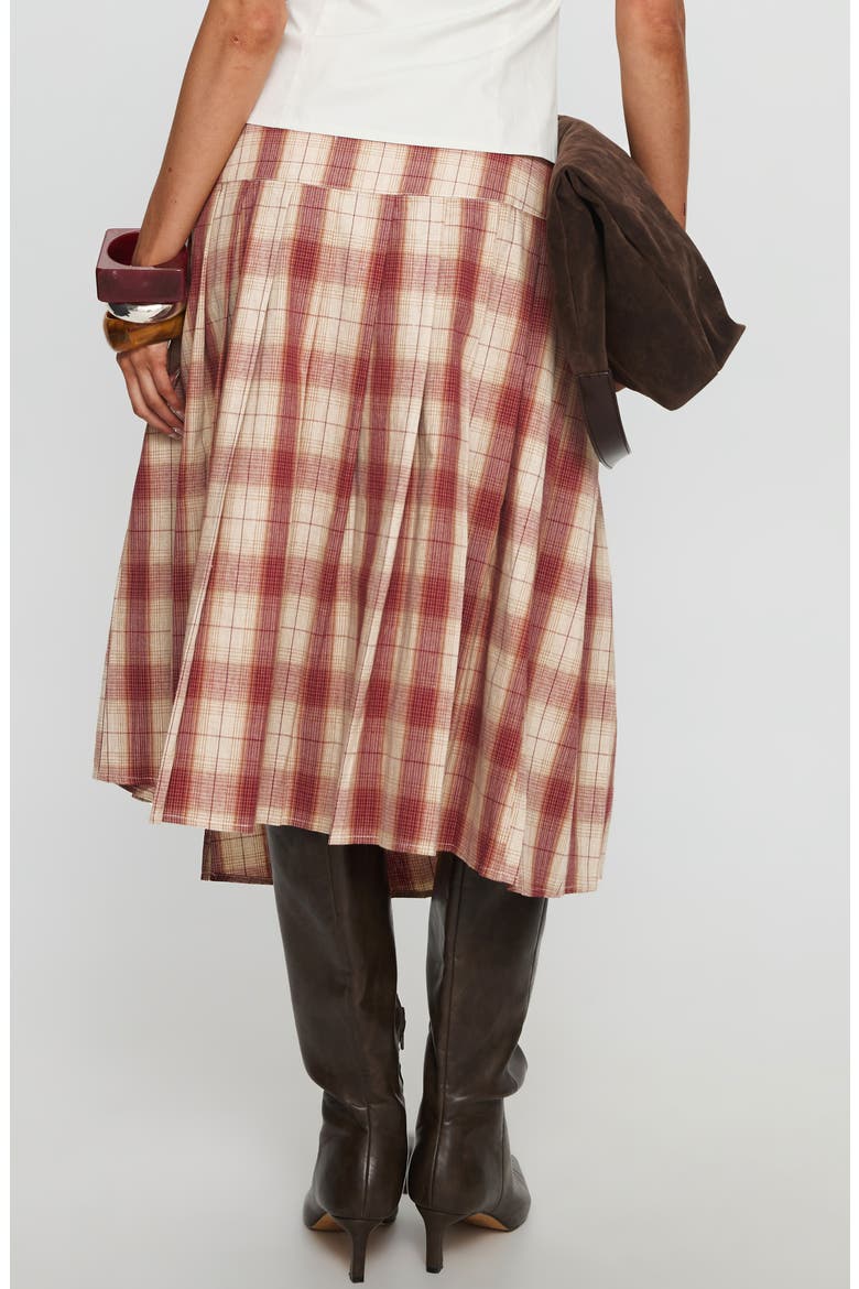 Norie Pleated Cotton Wrap Skirt, Alternate, color, RED PLAID