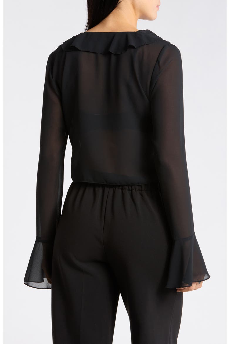 Ruffle Tie Front Chiffon Top, Alternate, color, BLACK