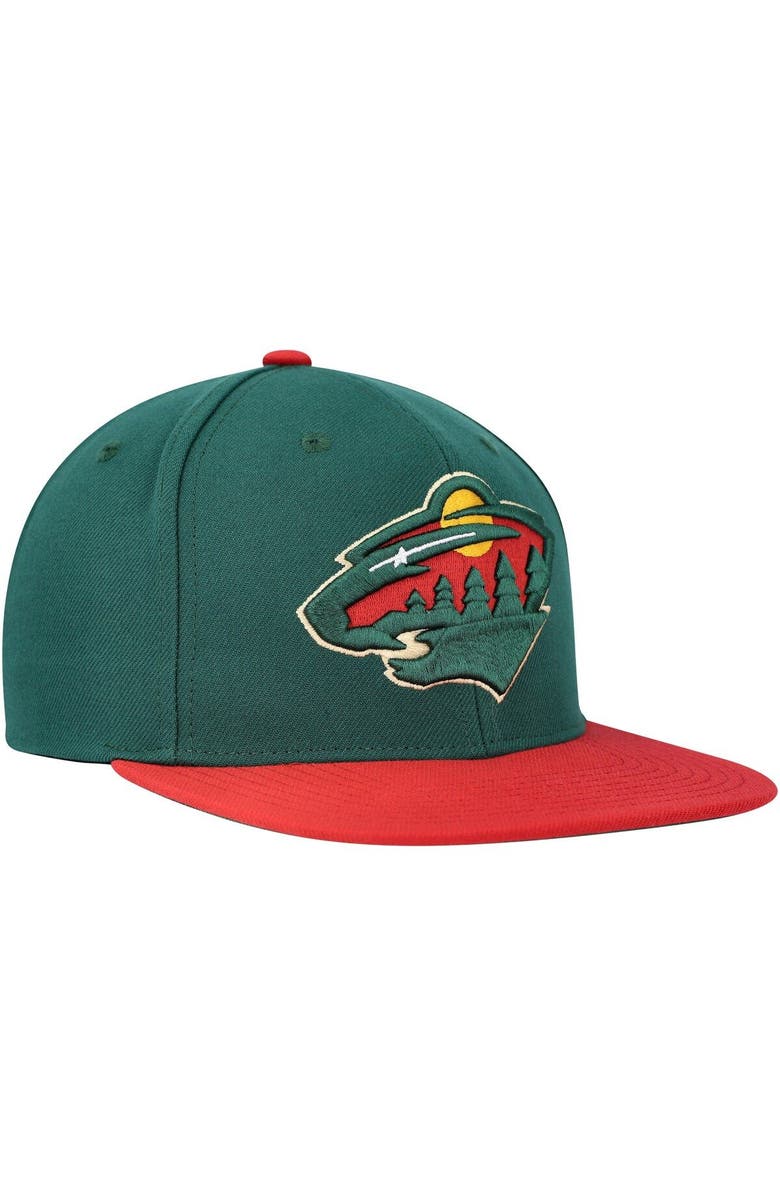 Mitchell & Ness Men's Mitchell & Ness Green Minnesota Wild Core Team Ground 2.0 Snapback Hat, Alternate, color, Green