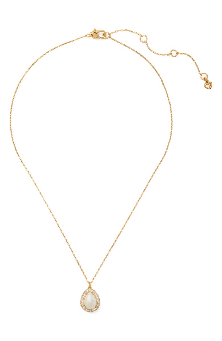 Kate Spade New York imitation pearl pavé halo mini pedant necklace, Alternate, color,