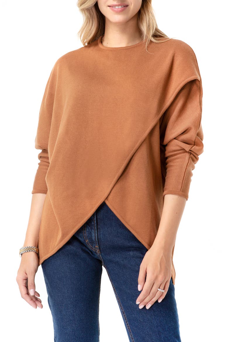 Let Loose Crossover Long Sleeve Maternity/Nursing Knit Top, Main, color, TOFFEE