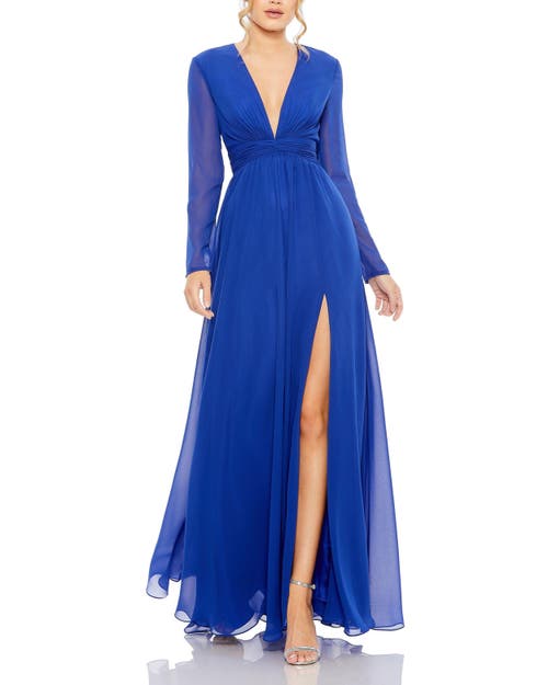 Mac Duggal Elegant V-neck Front Twist Long Sleeve Dress