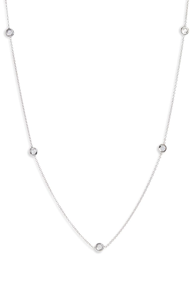 Diamond Station Necklace, Main, color, WHITE GOLD