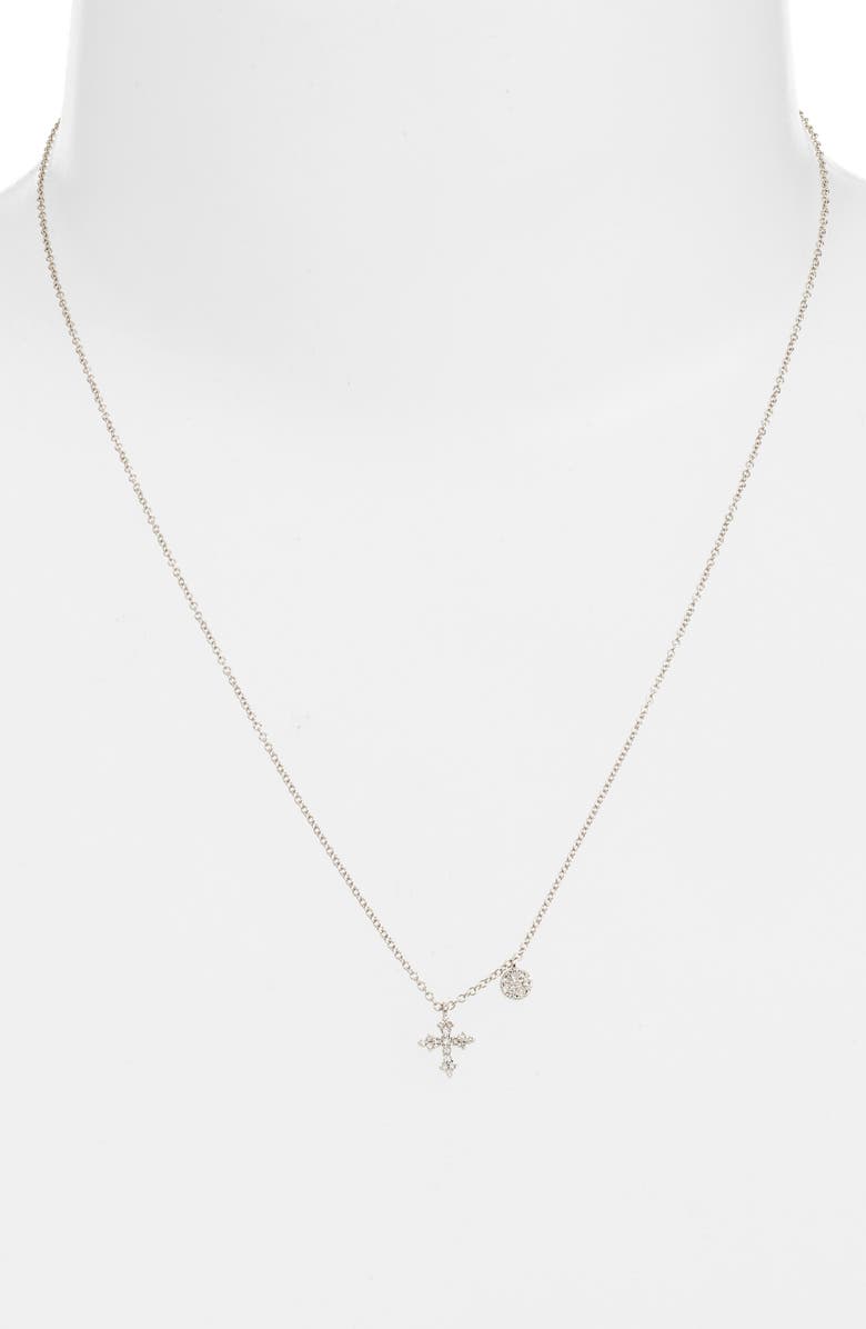 Meira T Diamond Cross Pendant Necklace, Alternate, color, Silver