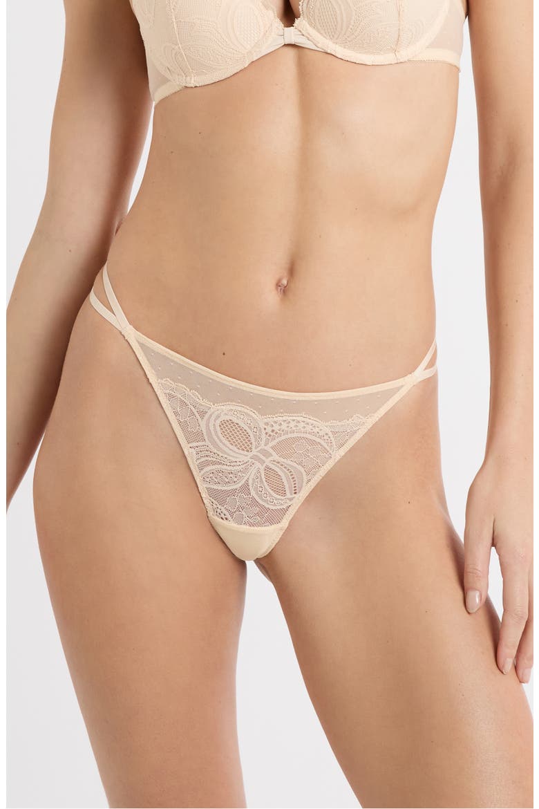 Grace Strappy Lace Thong, Main, color, BEIGE